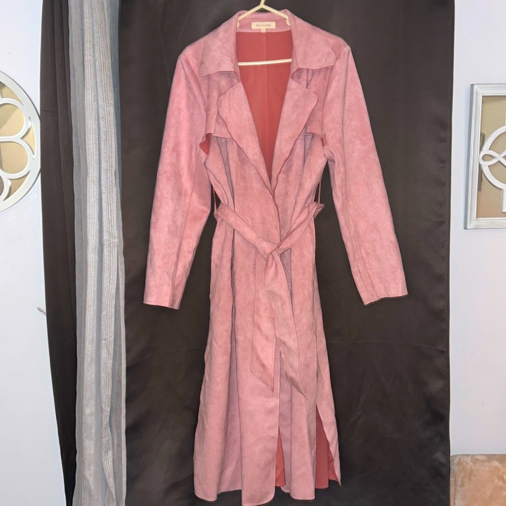 Solitaire Light Pink Suede Trench Coat